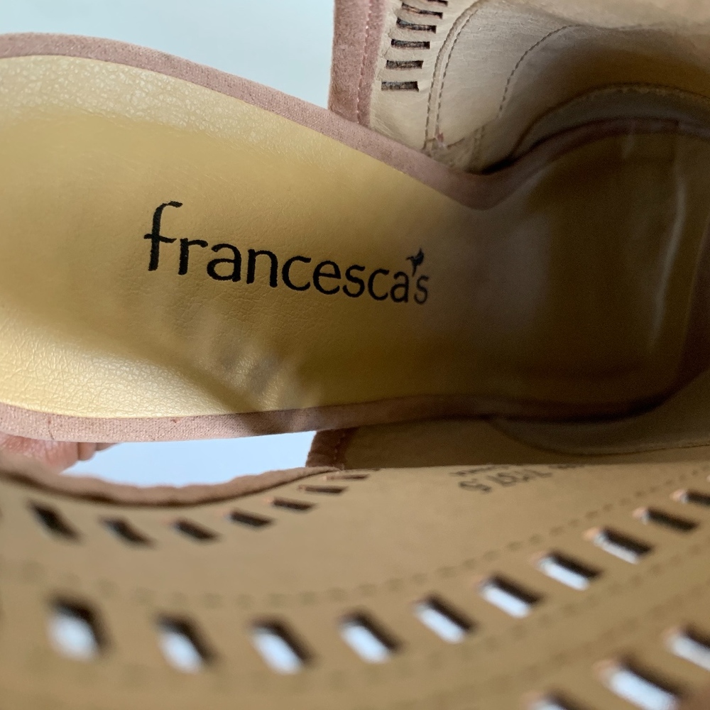 Francesca's Ali Nude Laser Cut Peep Toe Heels - Picture 4 of 8